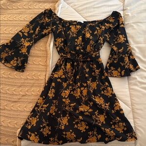 Floral Off-Shoulder Black and Gold Dress